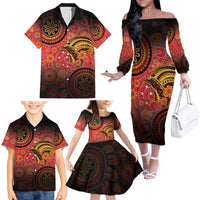 Papua New Guinea Family Matching Off The Shoulder Long Sleeve Dress and Hawaiian Shirt Birds Of Paradise With Aboriginal Pattern - Polynesian Pride