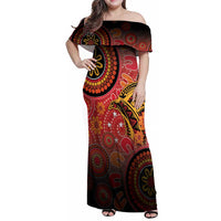 Papua New Guinea Family Matching Off Shoulder Maxi Dress and Hawaiian Shirt Birds Of Paradise With Aboriginal Pattern - Polynesian Pride