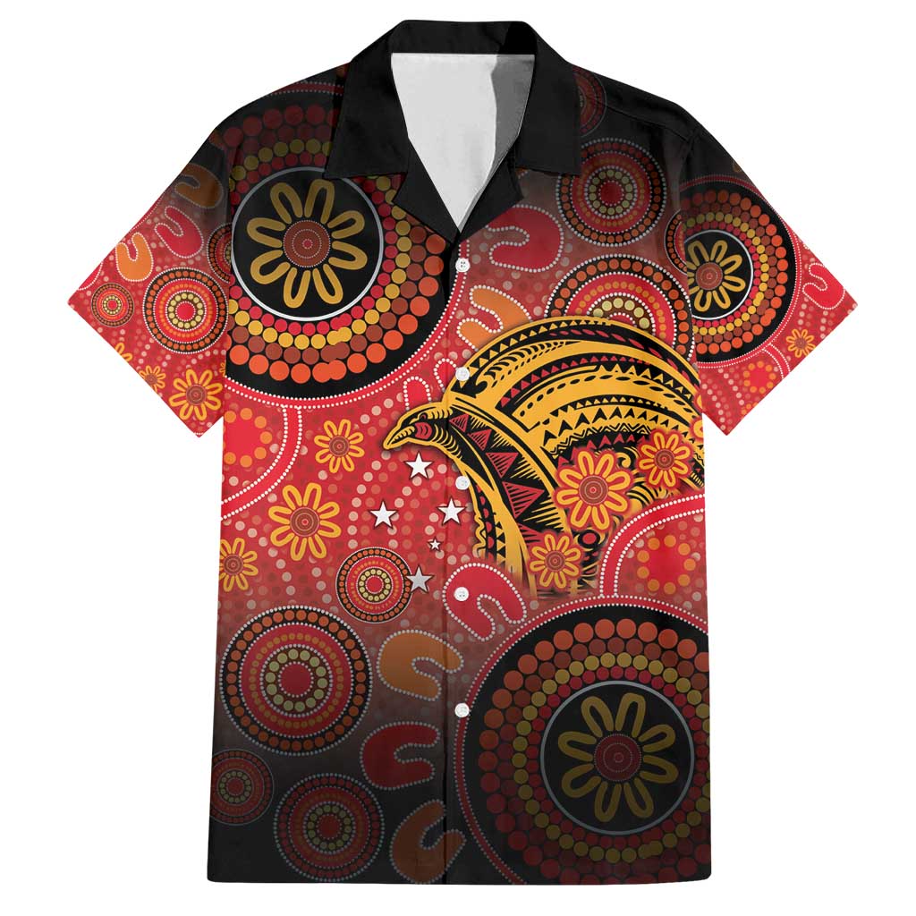 Papua New Guinea Family Matching Summer Maxi Dress and Hawaiian Shirt Birds Of Paradise With Aboriginal Pattern LT05 Dad's Shirt - Short Sleeve Red - Polynesian Pride