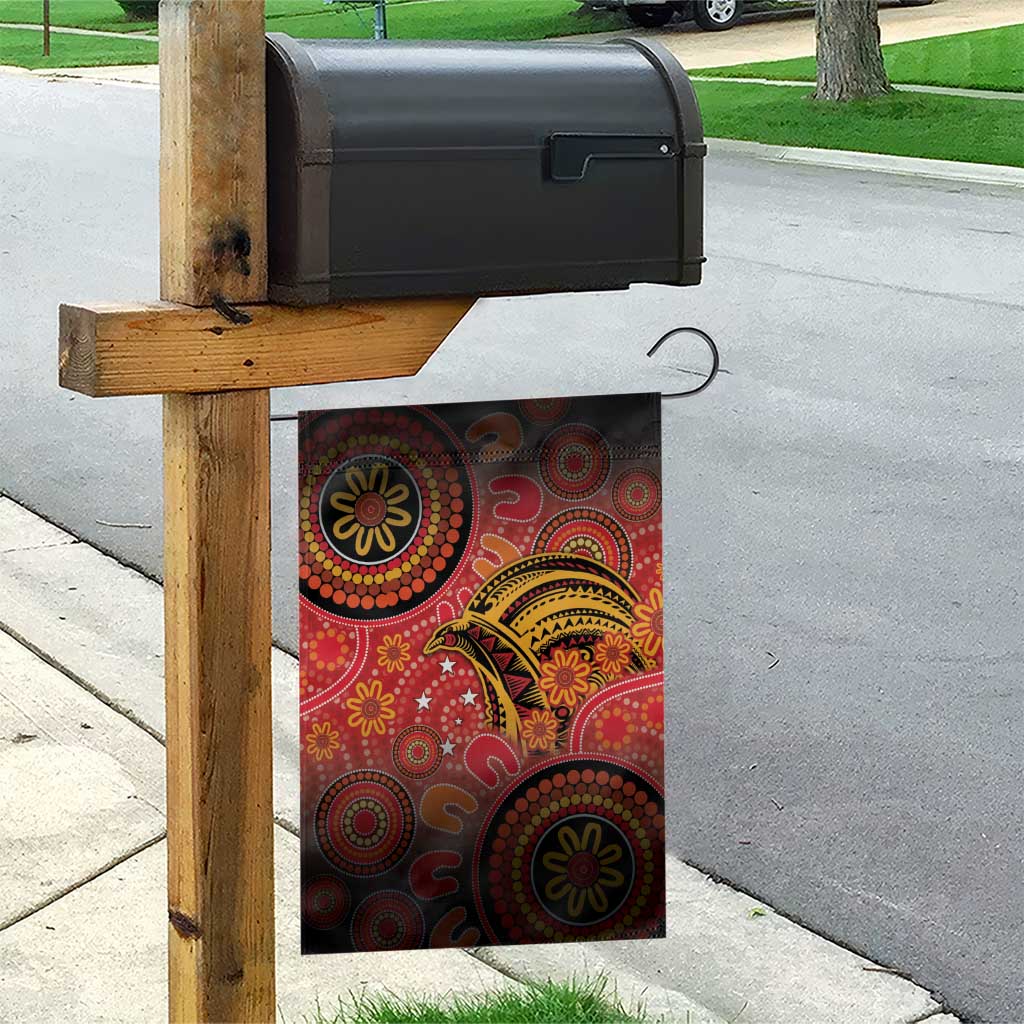 Papua New Guinea Garden Flag Birds Of Paradise With Aboriginal Pattern - Polynesian Pride