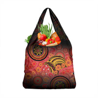 Papua New Guinea Grocery Bag Birds Of Paradise With Aboriginal Pattern - Polynesian Pride