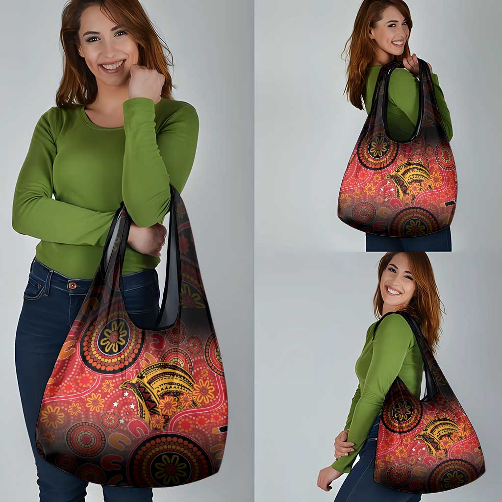 Papua New Guinea Grocery Bag Birds Of Paradise With Aboriginal Pattern - Polynesian Pride