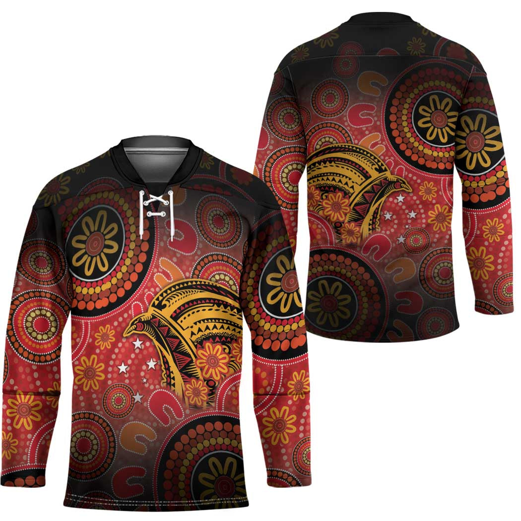 Papua New Guinea Hockey Jersey Birds Of Paradise With Aboriginal Pattern - Polynesian Pride