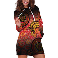Papua New Guinea Hoodie Dress Birds Of Paradise With Aboriginal Pattern LT05 Red - Polynesian Pride