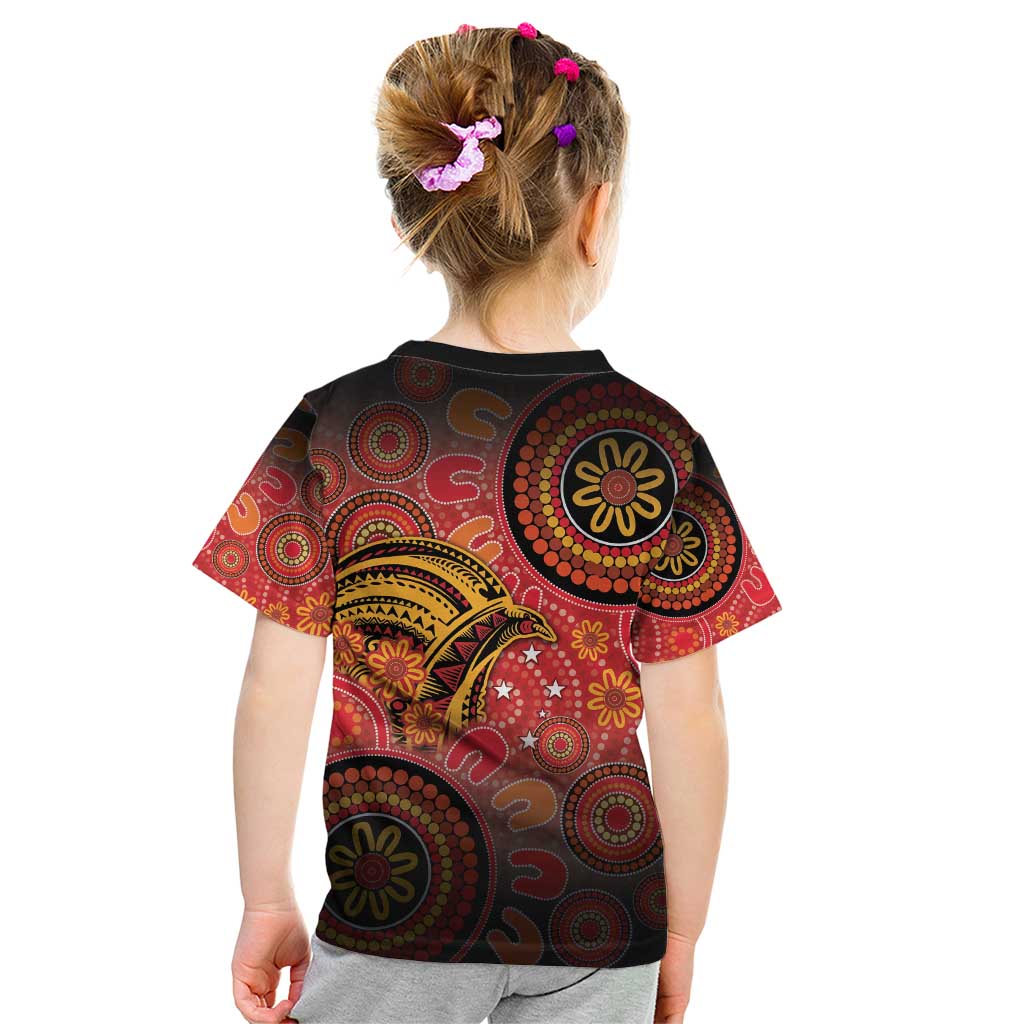 Papua New Guinea Kid T Shirt Birds Of Paradise With Aboriginal Pattern - Polynesian Pride