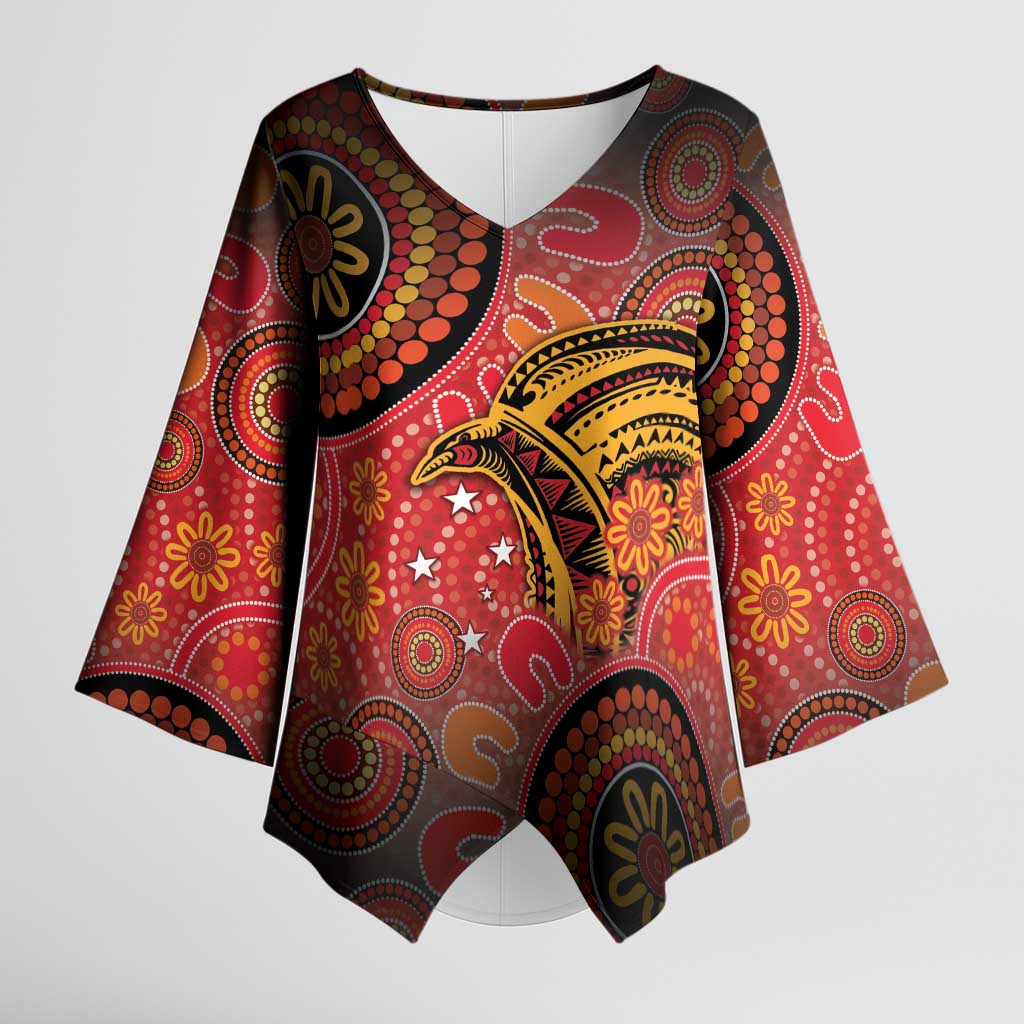 Papua New Guinea Kimono Sleeve Blouse Birds Of Paradise With Aboriginal Pattern - Polynesian Pride