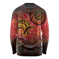 Papua New Guinea Long Sleeve Shirt Birds Of Paradise With Aboriginal Pattern - Polynesian Pride
