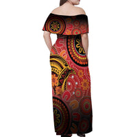 Papua New Guinea Off Shoulder Maxi Dress Birds Of Paradise With Aboriginal Pattern - Polynesian Pride