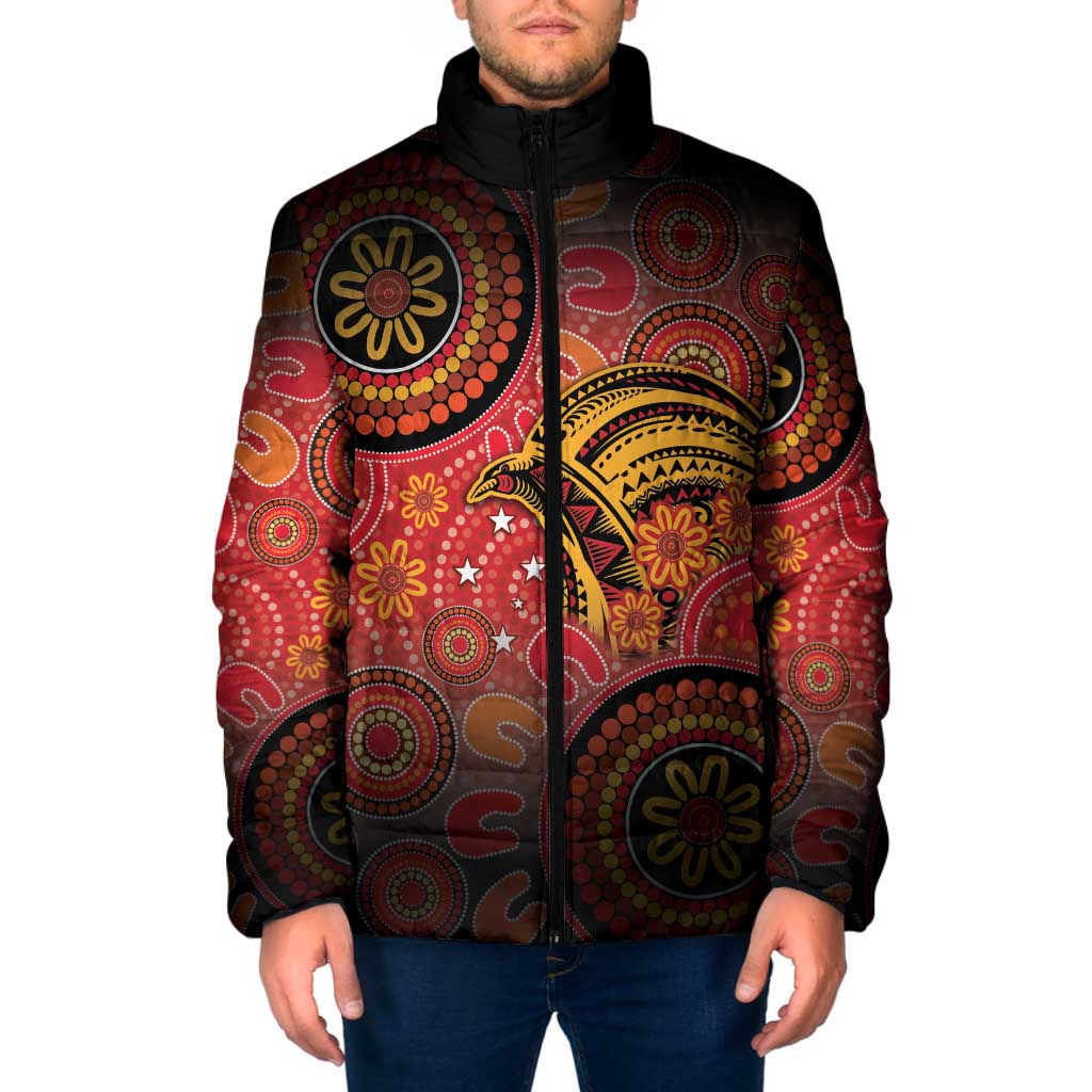 Papua New Guinea Padded Jacket Birds Of Paradise With Aboriginal Pattern - Polynesian Pride