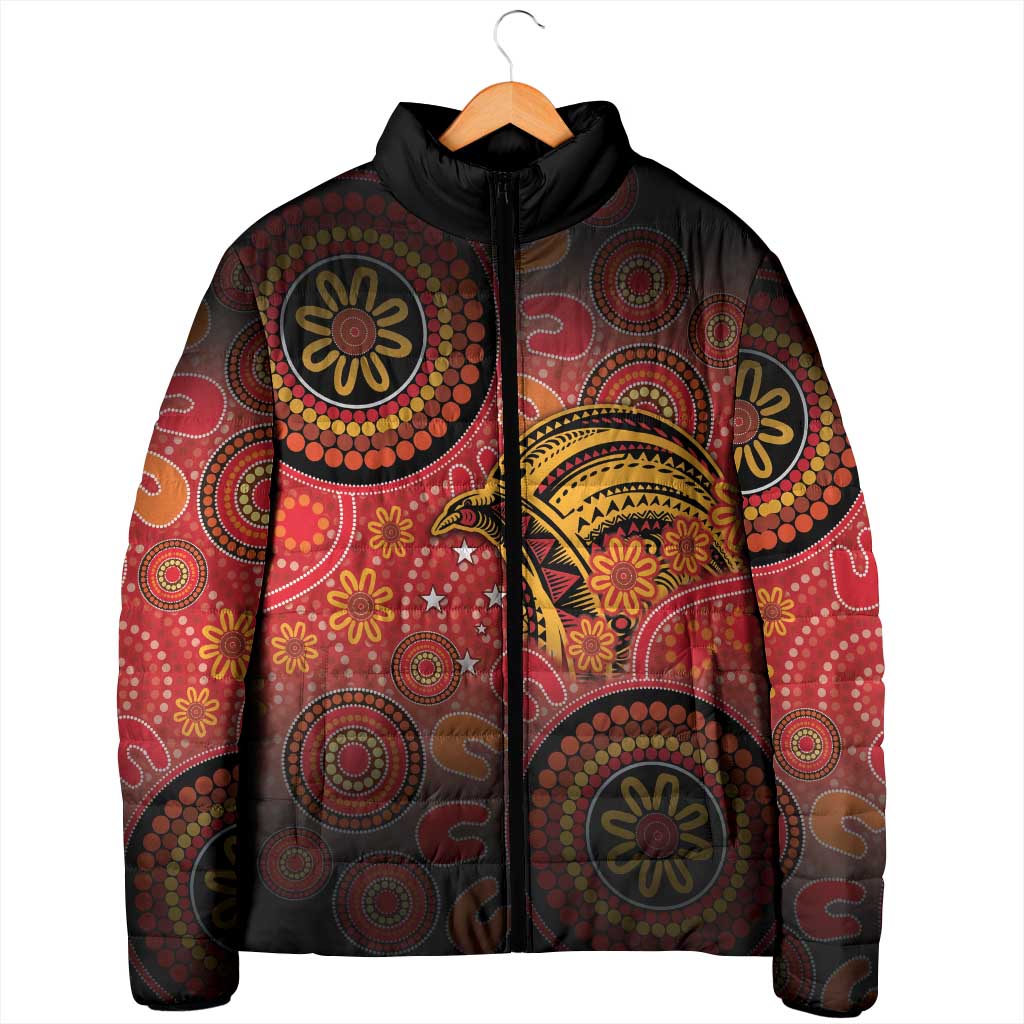 Papua New Guinea Padded Jacket Birds Of Paradise With Aboriginal Pattern - Polynesian Pride