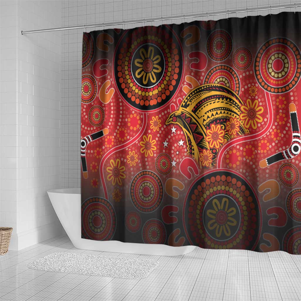 Papua New Guinea Shower Curtain Birds Of Paradise With Aboriginal Pattern - Polynesian Pride