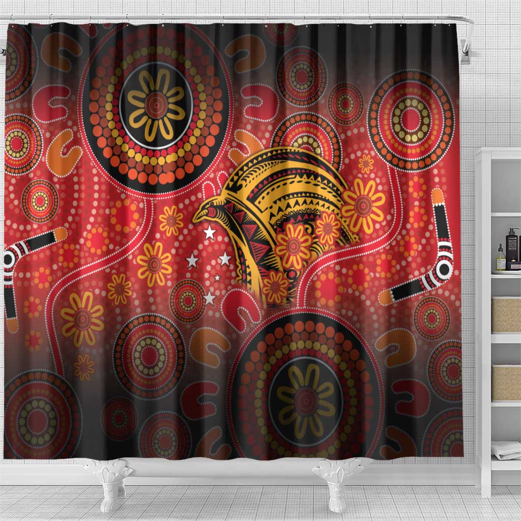 Papua New Guinea Shower Curtain Birds Of Paradise With Aboriginal Pattern - Polynesian Pride