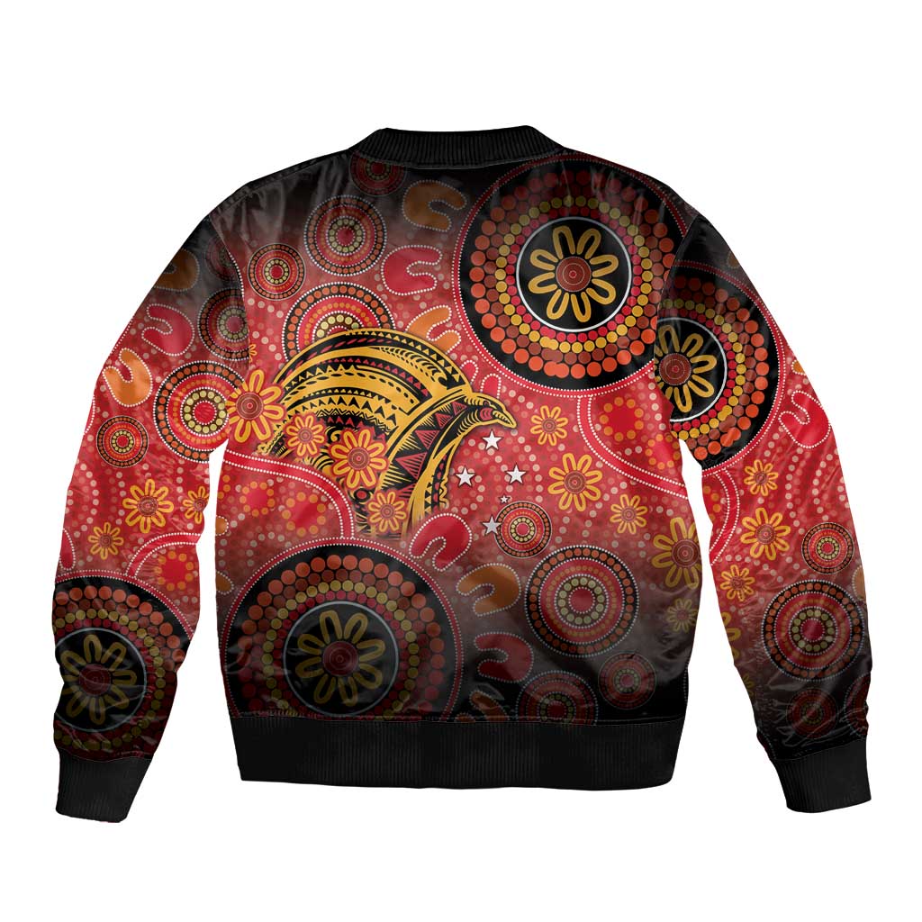 Papua New Guinea Sleeve Zip Bomber Jacket Birds Of Paradise With Aboriginal Pattern - Polynesian Pride