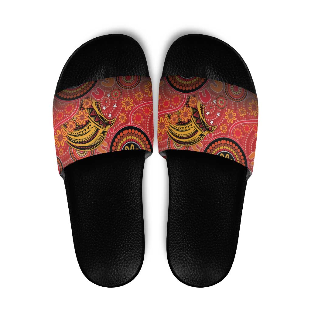 Papua New Guinea Slide Sandals Birds Of Paradise With Aboriginal Pattern - Polynesian Pride