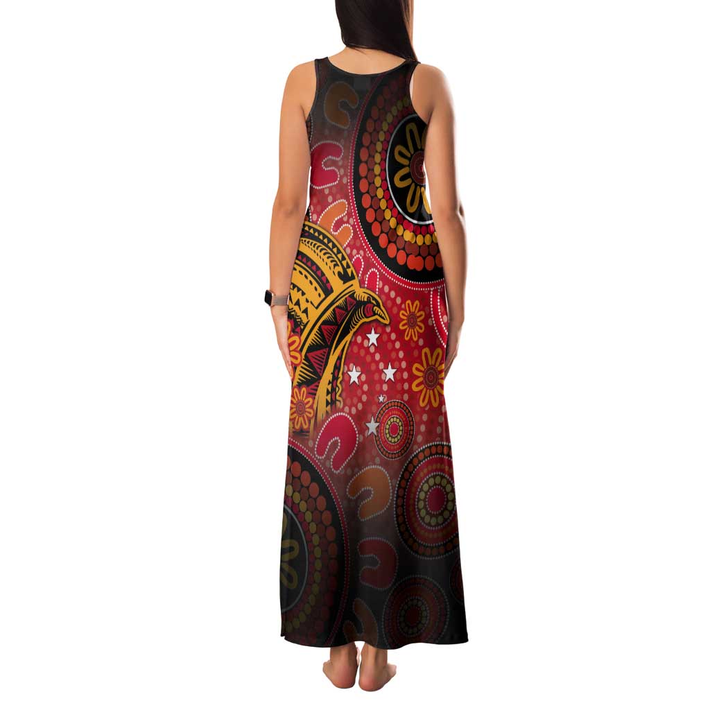 Papua New Guinea Tank Maxi Dress Birds Of Paradise With Aboriginal Pattern - Polynesian Pride