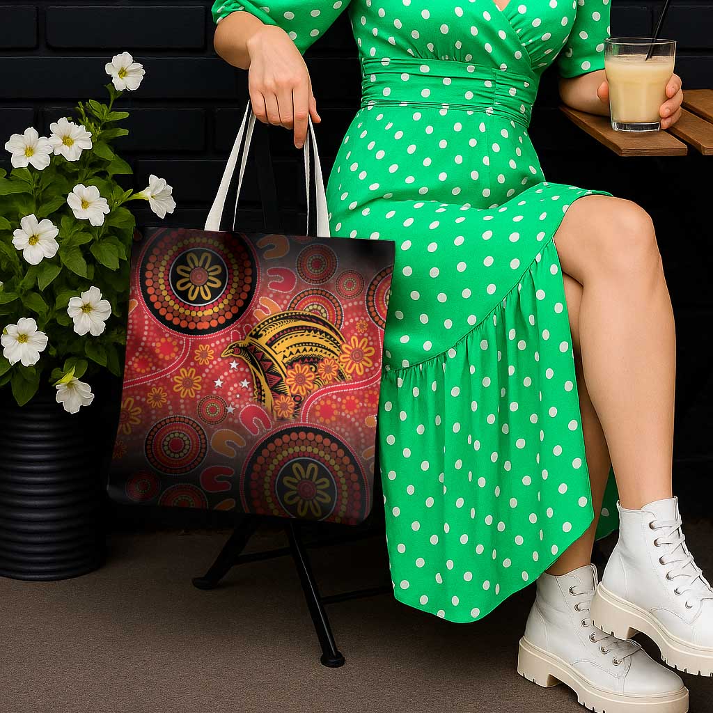 Papua New Guinea Tote Bag Birds Of Paradise With Aboriginal Pattern - Polynesian Pride