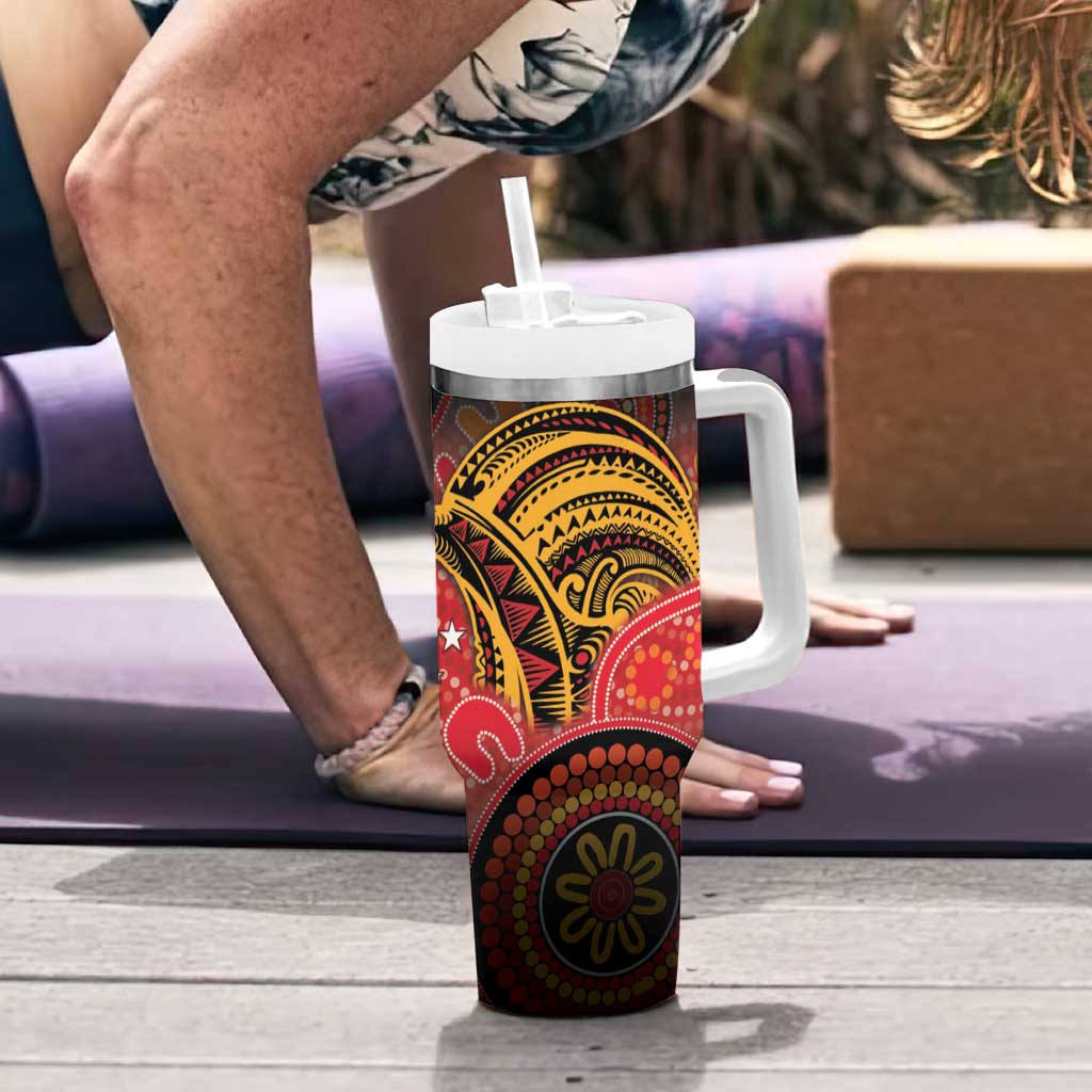 Papua New Guinea Tumbler With Handle Birds Of Paradise With Aboriginal Pattern - Polynesian Pride