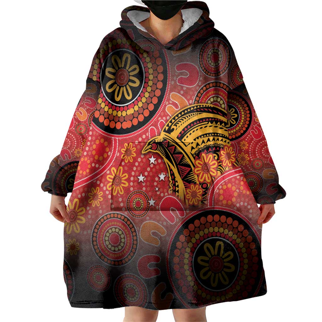 Papua New Guinea Wearable Blanket Hoodie Birds Of Paradise With Aboriginal Pattern - Polynesian Pride