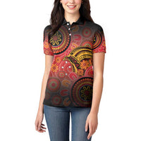 Papua New Guinea Women Polo Shirt Birds Of Paradise With Aboriginal Pattern - Polynesian Pride