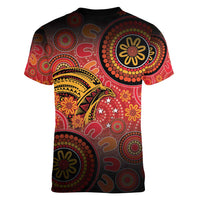 Papua New Guinea Women V-Neck T-Shirt Birds Of Paradise With Aboriginal Pattern - Polynesian Pride