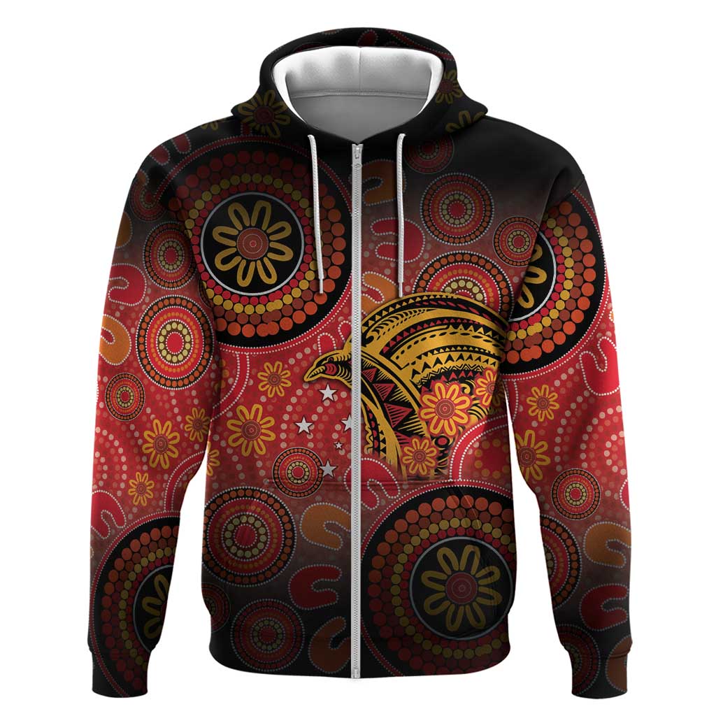 Papua New Guinea Zip Hoodie Birds Of Paradise With Aboriginal Pattern LT05 Zip Hoodie Red - Polynesian Pride