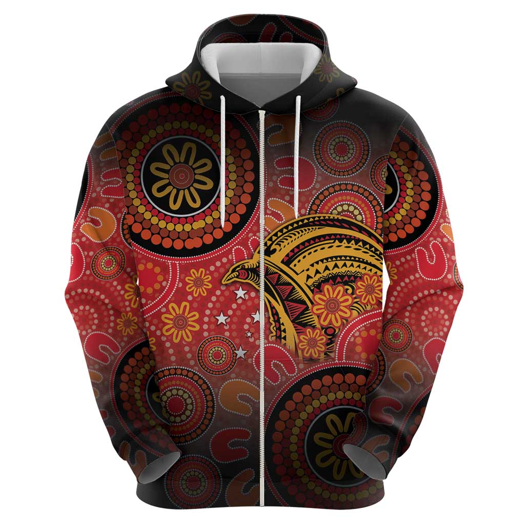 Papua New Guinea Zip Hoodie Birds Of Paradise With Aboriginal Pattern - Polynesian Pride