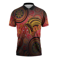 Papua New Guinea Zipper Polo Shirt Birds Of Paradise With Aboriginal Pattern - Polynesian Pride