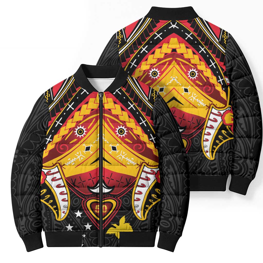 Papua New Guinea Independence Day Bomber Puffer Jacket Tribal Mask - Polynesian Pride