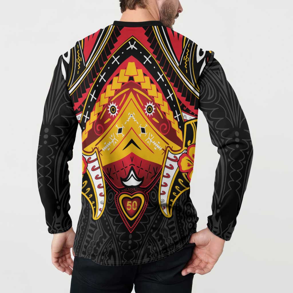 Papua New Guinea Independence Day Button Sweatshirt Tribal Mask - Polynesian Pride