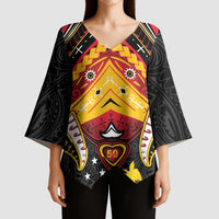 Papua New Guinea Independence Day Kimono Sleeve Blouse Tribal Mask - Polynesian Pride
