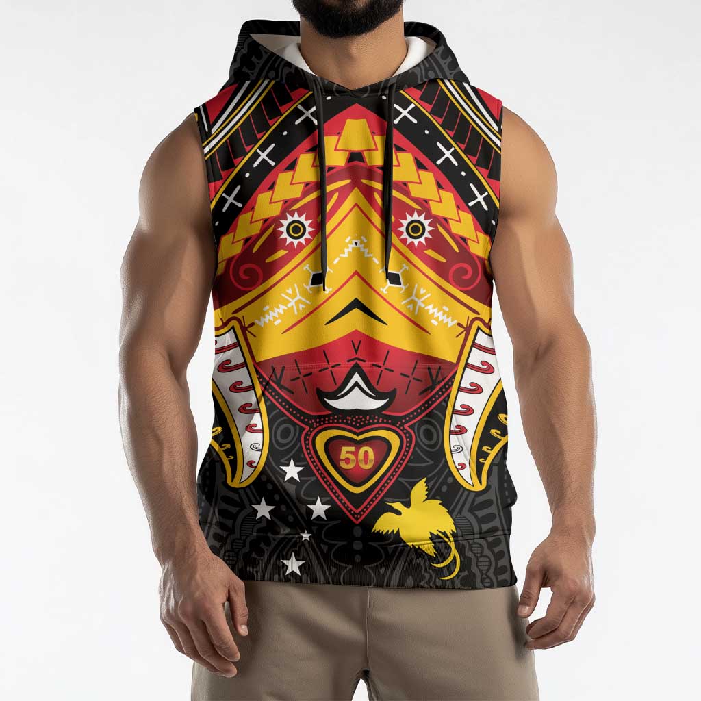 Papua New Guinea Independence Day Sleeveless Hoodie Tribal Mask - Polynesian Pride