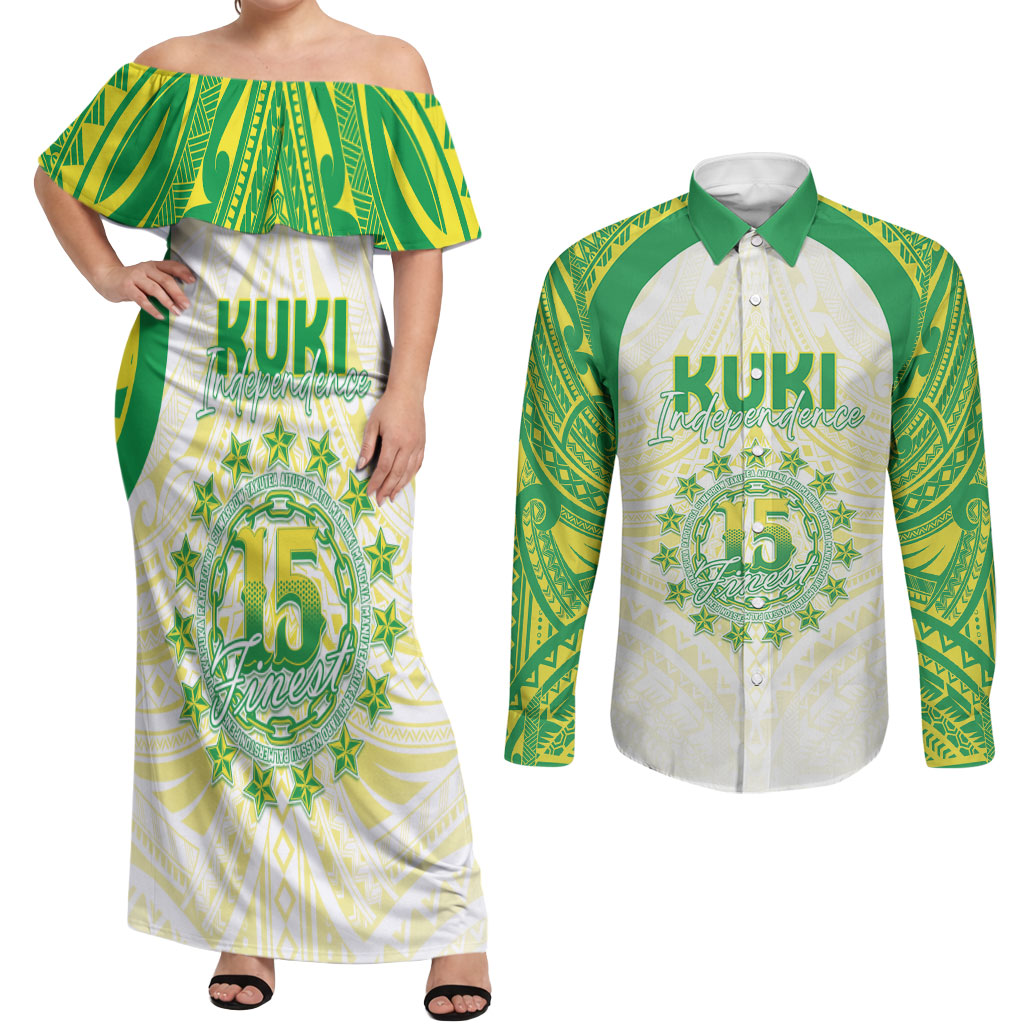 Kuki Independence 2026 Couples Matching Off Shoulder Maxi Dress and Long Sleeve Button Shirt Cook Islands 15 Finest White Version