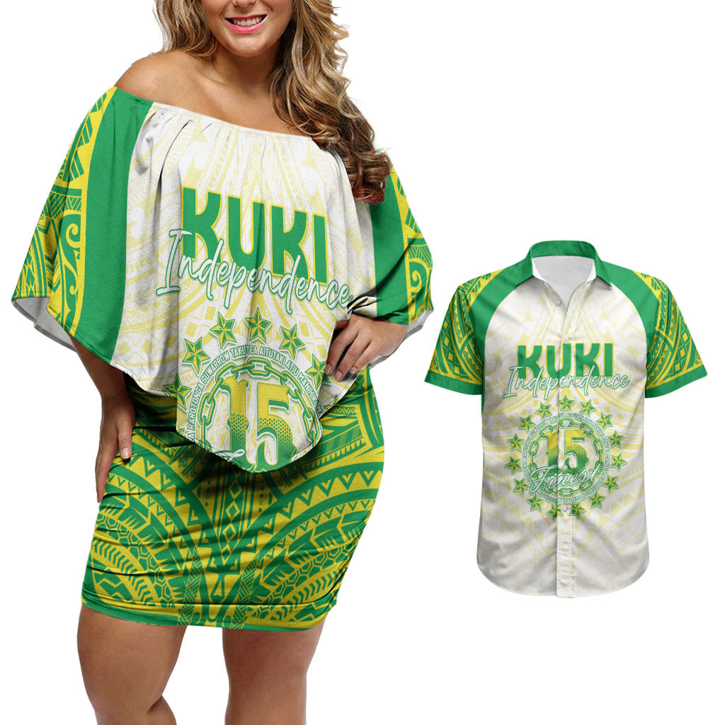 Kuki Independence 2026 Couples Matching Off Shoulder Short Dress and Hawaiian Shirt Cook Islands 15 Finest White Version LT05 White - Polynesian Pride
