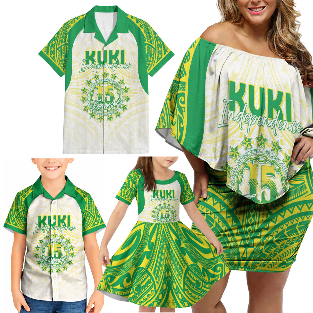 Kuki Independence 2026 Family Matching Off Shoulder Short Dress and Hawaiian Shirt Cook Islands 15 Finest White Version LT05 - Polynesian Pride