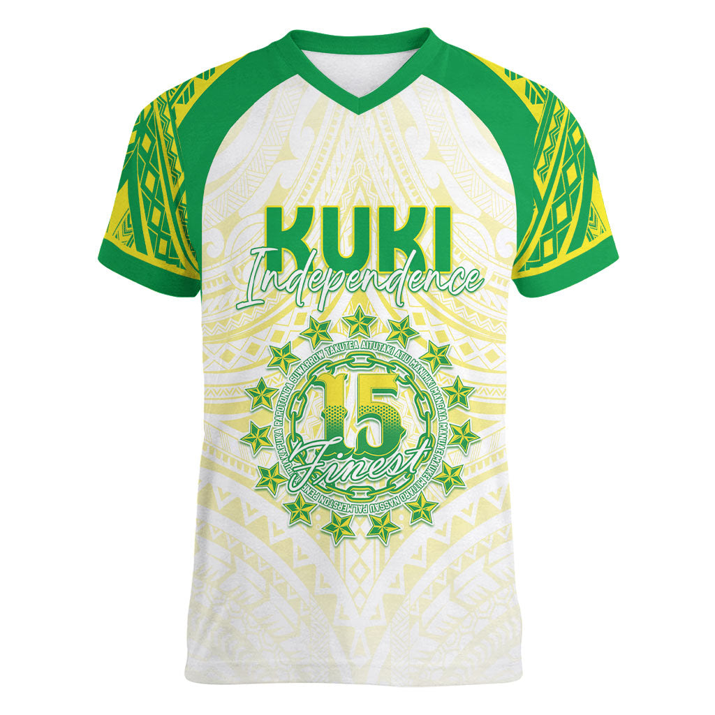 Kuki Independence 2026 Women V-Neck T-Shirt Cook Islands 15 Finest White Version