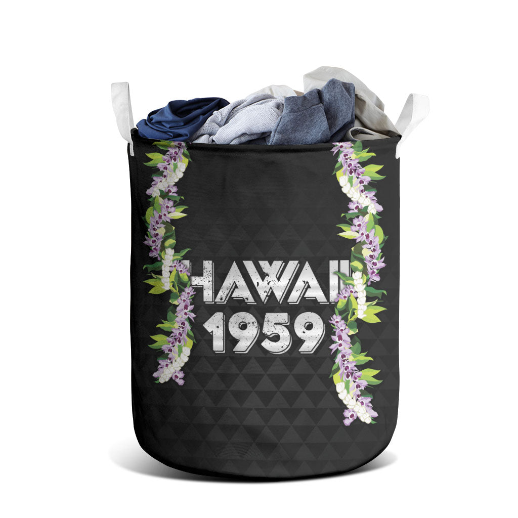 Hawaii Statehood Day Laundry Basket Kakau Pattern With Maile Pikake Honohono Lei