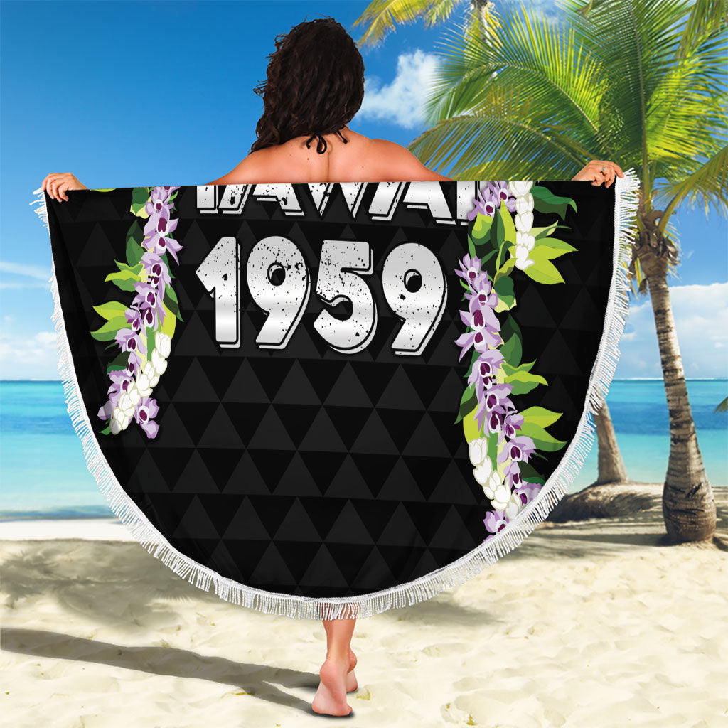 Hawaii Statehood Day Beach Blanket Kakau Pattern With Maile Pikake Honohono Lei