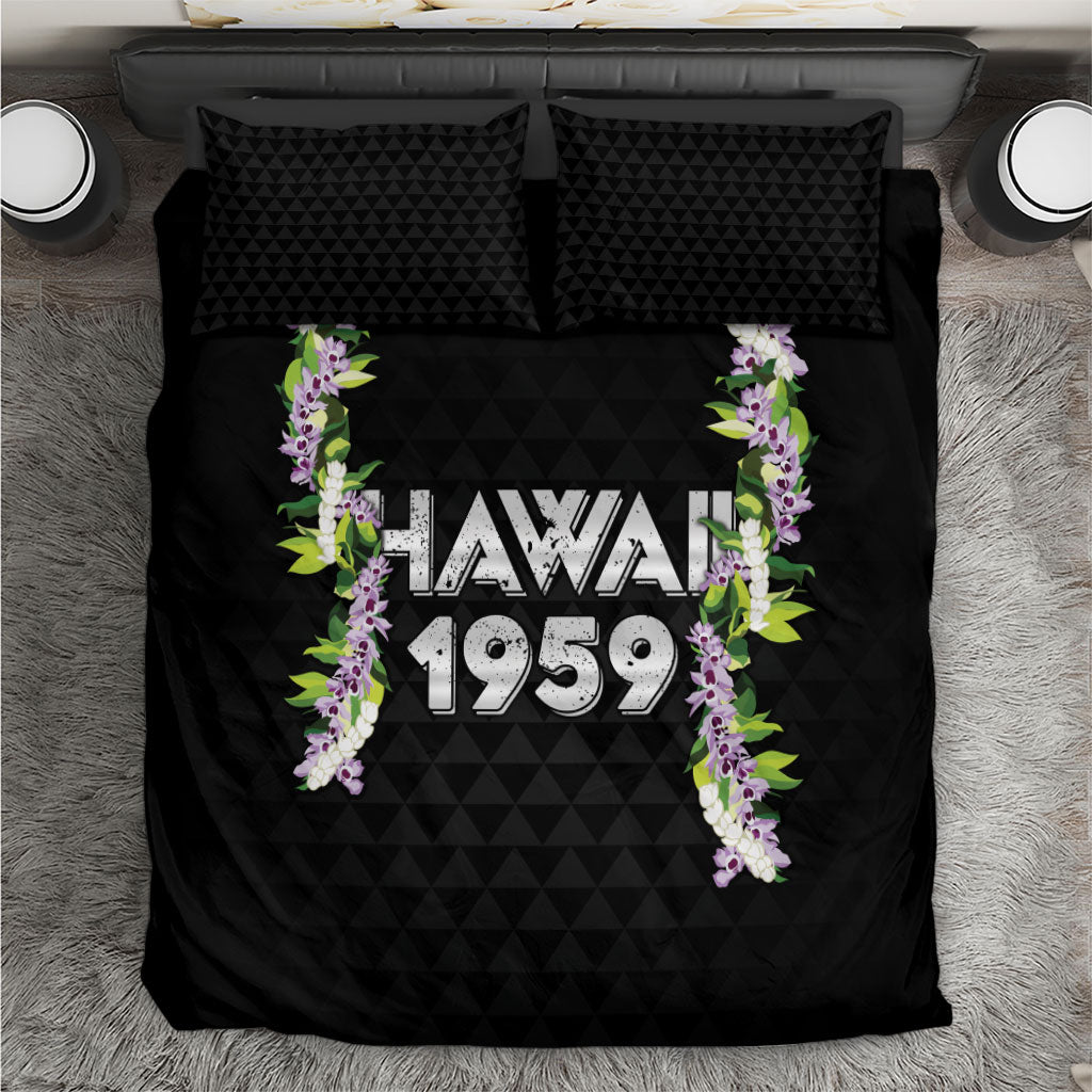 Hawaii Statehood Day Bedding Set Kakau Pattern With Maile Pikake Honohono Lei