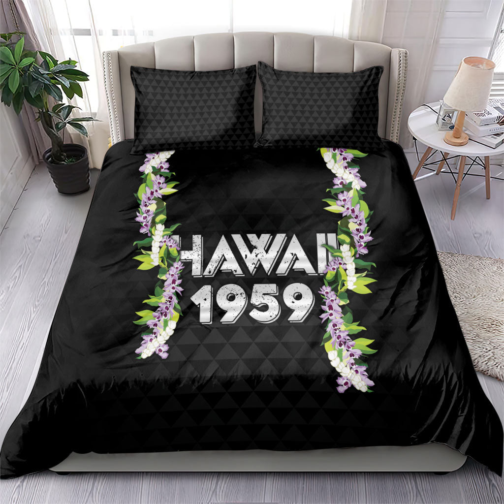 Hawaii Statehood Day Bedding Set Kakau Pattern With Maile Pikake Honohono Lei