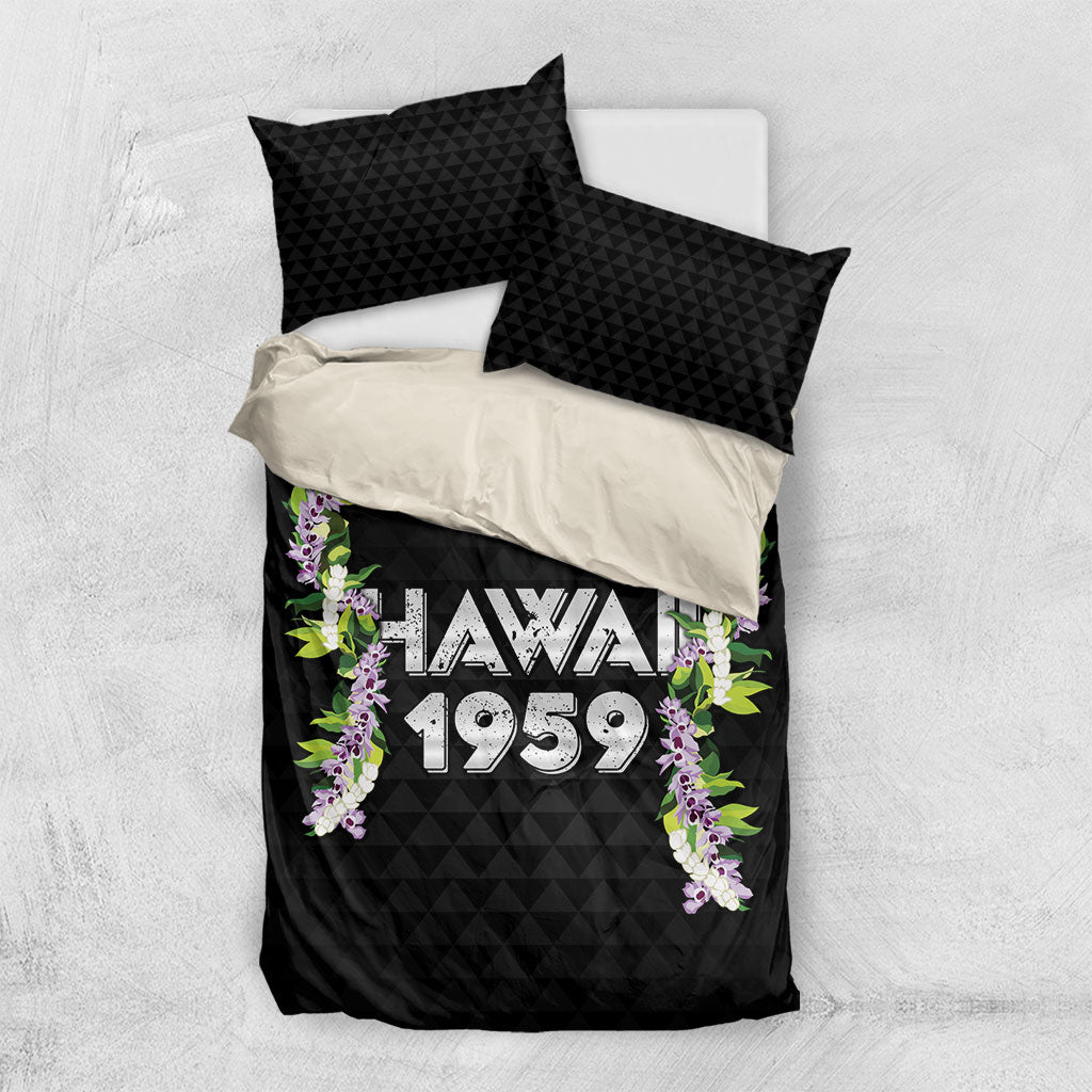 Hawaii Statehood Day Bedding Set Kakau Pattern With Maile Pikake Honohono Lei