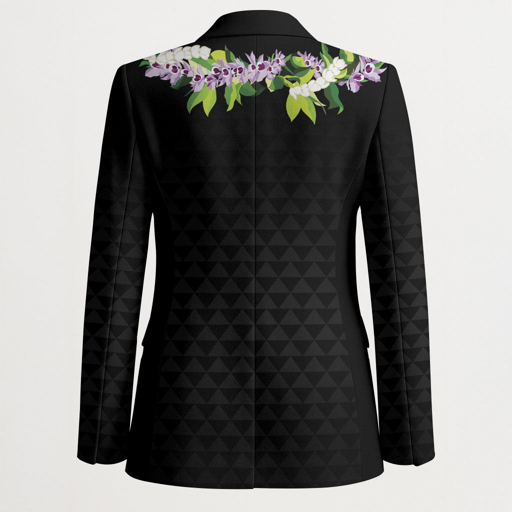 Hawaii Statehood Day Blazer Kakau Pattern With Maile Pikake Honohono Lei