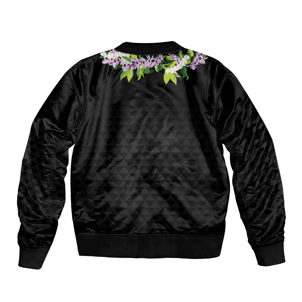 Hawaii Statehood Day Bomber Jacket Kakau Pattern With Maile Pikake Honohono Lei
