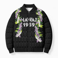 Hawaii Statehood Day Bomber Puffer Jacket Kakau Pattern With Maile Pikake Honohono Lei