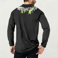 Hawaii Statehood Day Button Sweatshirt Kakau Pattern With Maile Pikake Honohono Lei