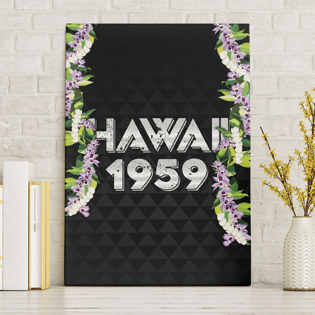 Hawaii Statehood Day Canvas Wall Art Kakau Pattern With Maile Pikake Honohono Lei