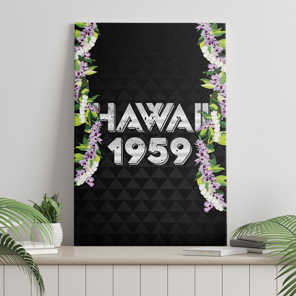 Hawaii Statehood Day Canvas Wall Art Kakau Pattern With Maile Pikake Honohono Lei