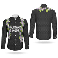 Hawaii Statehood Day Couples Matching Long Sleeve Bodycon Dress and Long Sleeve Button Shirt Kakau Pattern With Maile Pikake Honohono Lei