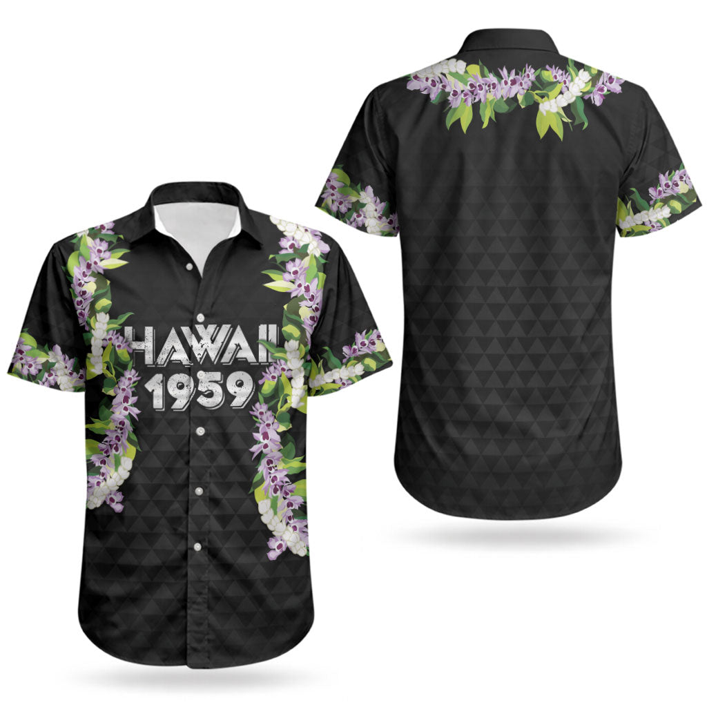 Hawaii Statehood Day Couples Matching Short Sleeve Bodycon Dress and Hawaiian Shirt Kakau Pattern With Maile Pikake Honohono Lei