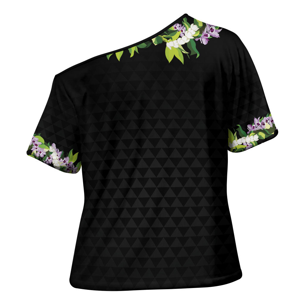 Hawaii Statehood Day Cross Shoulder Shirt Kakau Pattern With Maile Pikake Honohono Lei