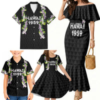 Hawaii Statehood Day Family Matching Mermaid Dress and Hawaiian Shirt Kakau Pattern With Maile Pikake Honohono Lei